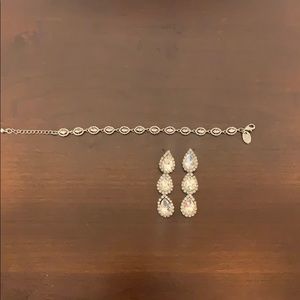 Silver & cubic zirconia bracelet & drop earrings